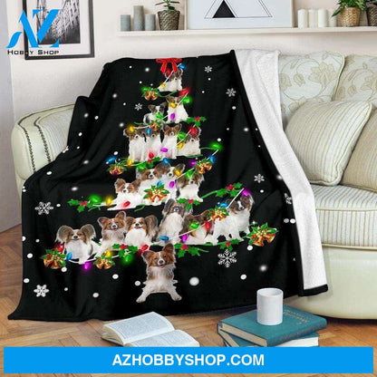 Papillon Dog Christmas Tree Funny Noel Blanket Gift For Dog Lovers Birthday Gift Home Decor Bedding Couch Sofa Soft and Comfy Cozy