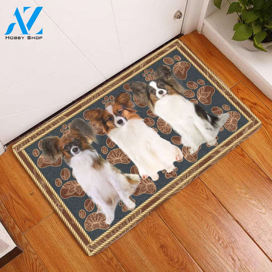 Papillon Flower Paw - Dog Doormat Welcome Mat House Warming Gift Home Decor Gift for Dog Lovers Funny Doormat Gift Idea