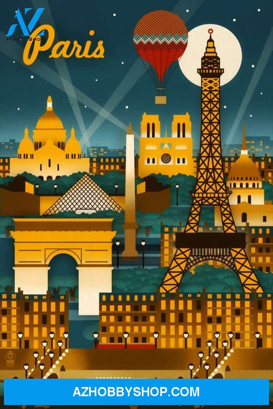 Paris France Retro Skyline
