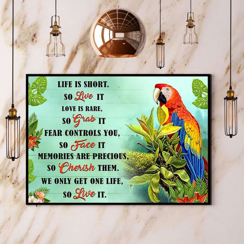 Parrot Life Is Short So Live It Love Is Rare So Grab It Paper Poster No Frame Matte Canvas Wall Decor