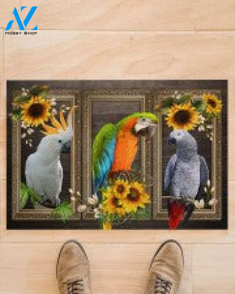 Parrot Lovely Sunflowers Gift For You Doormat