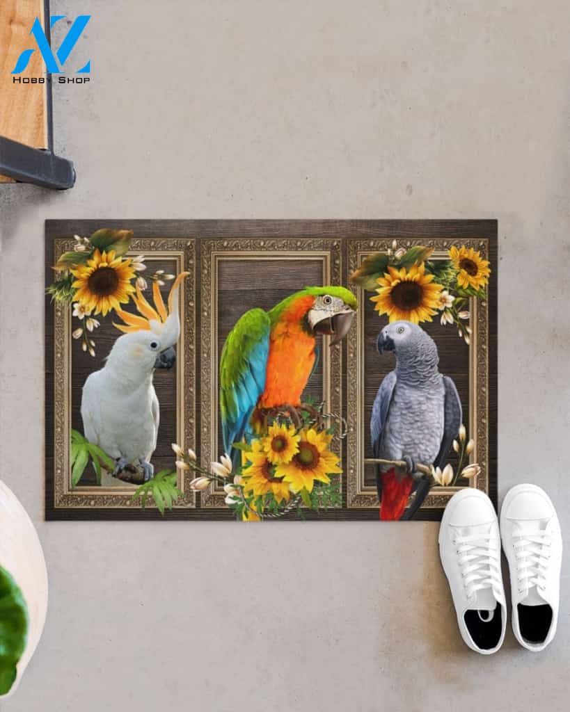 Parrot Lovely Sunflowers Indoor And Outdoor Doormat Gift For Parrot Lovers Birthday Gift Decor Warm House Gift Welcome Mat