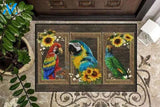 Parrot With Sunflower Funny Animal Housewarming Gift Great Gift For Family And Friend Doormats Inhouse Doormats Home Decor Housewarming Gift