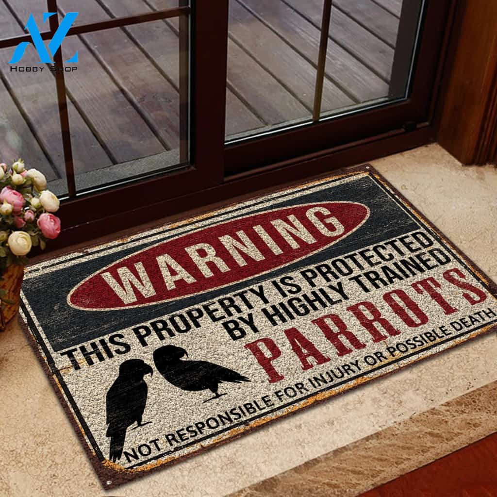 Parrots Warning Highly Trained Doormat | Welcome Mat | House Warming Gift