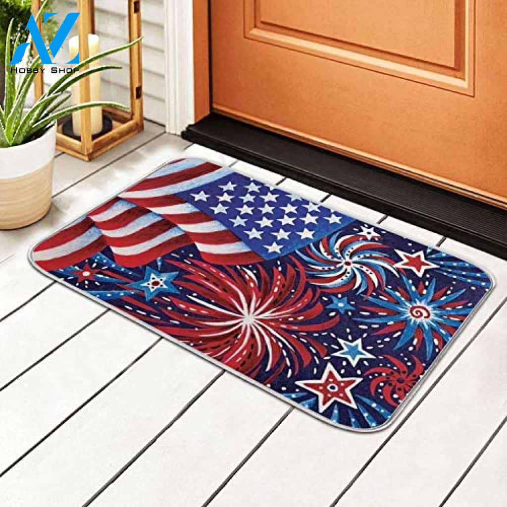 Patriotic Door Mats Us American Flag Floor Mat Indoor and Outdoor Doormat Warm House Gift Welcome Mat Gift for Friend Family