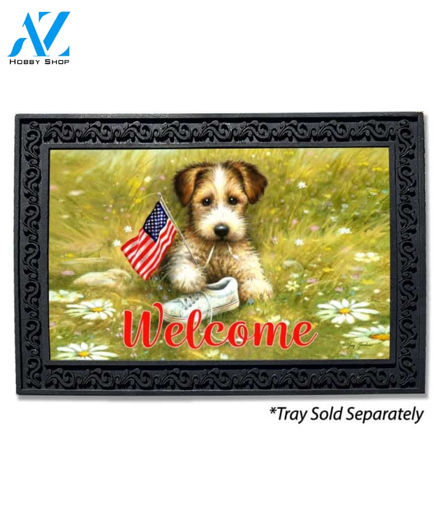 Patriotic Pup in Meadow Doormat - 18" x 30"