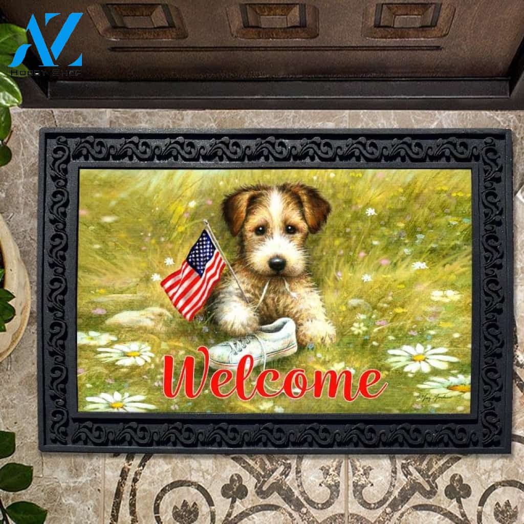 Patriotic Pup in Meadow Doormat - 18" x 30"