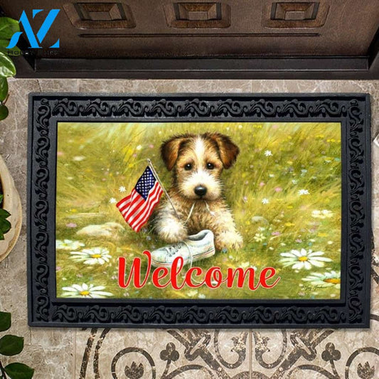 Patriotic Pup in Meadow Doormat - 18" x 30"