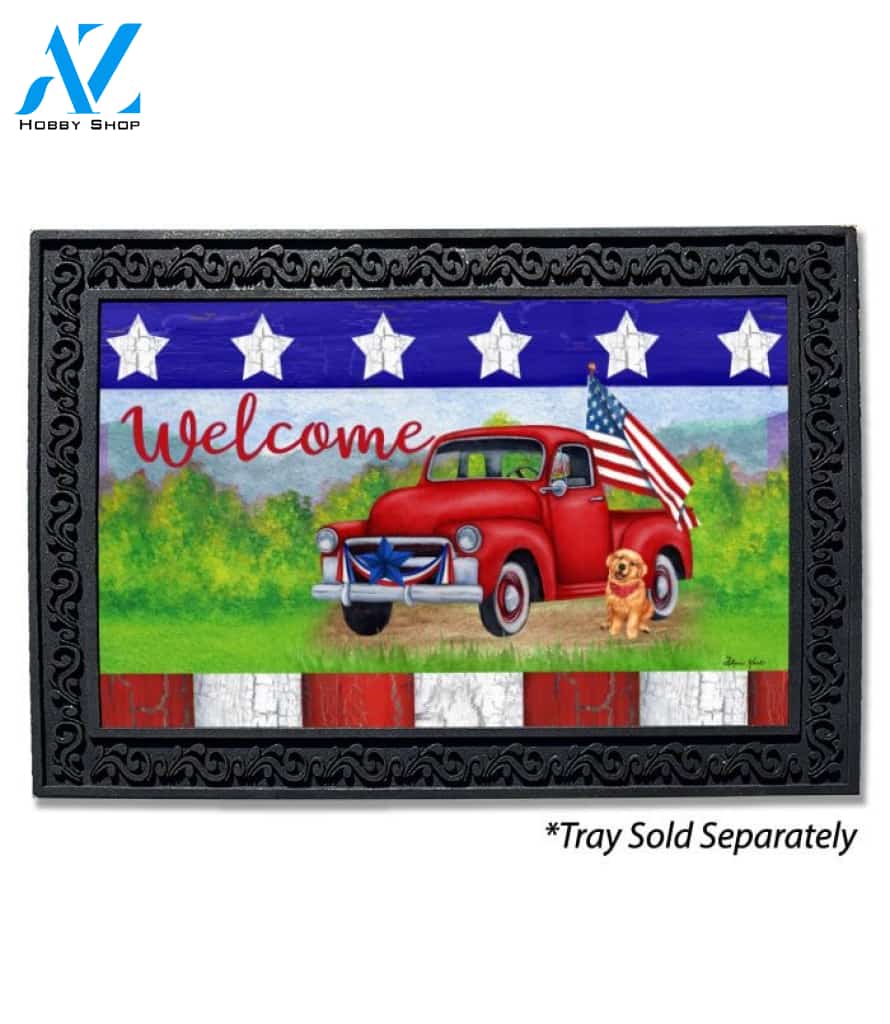 Patriotic Red Truck Welcome Doormat - 18" x 30"
