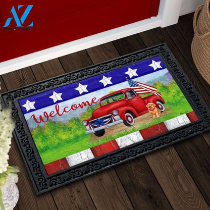 Patriotic Red Truck Welcome Doormat - 18" x 30"