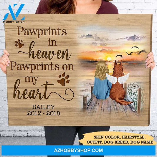 Pawprints In Heaven Pawprints On My Heart - Personalized Custom Matte Canvas - Memorial Dog Gifts