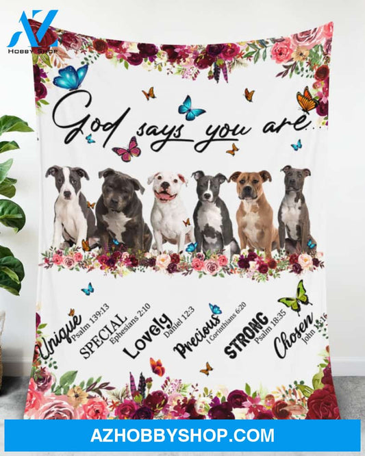 PB Dog - God Says You Are - Floral Butterflies Blanket Gift for Dog Lovers Birthday Gift Home Decor Bedding Couch Sofa Soft and Comfy Cozy