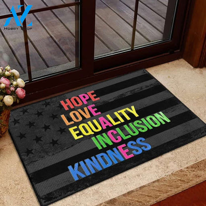 Peace Doormat, Hope - Love - Equality - Inclusion - Kindness, Black American Flag Doormat Welcome Mat House Warming Gift Home Decor Funny Doormat Gift Idea