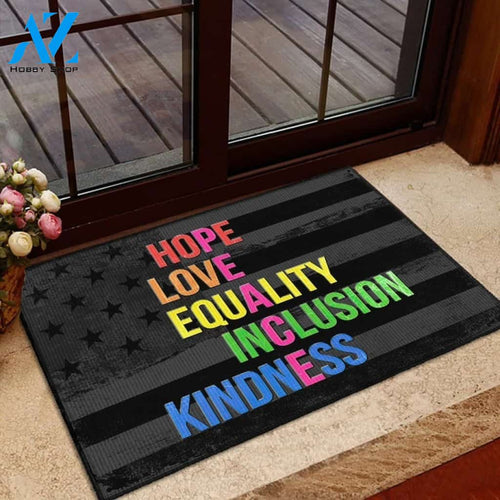 Peace Doormat, Hope - Love - Equality - Inclusion - Kindness, Black American Flag Doormat Welcome Mat House Warming Gift Home Decor Funny Doormat Gift Idea