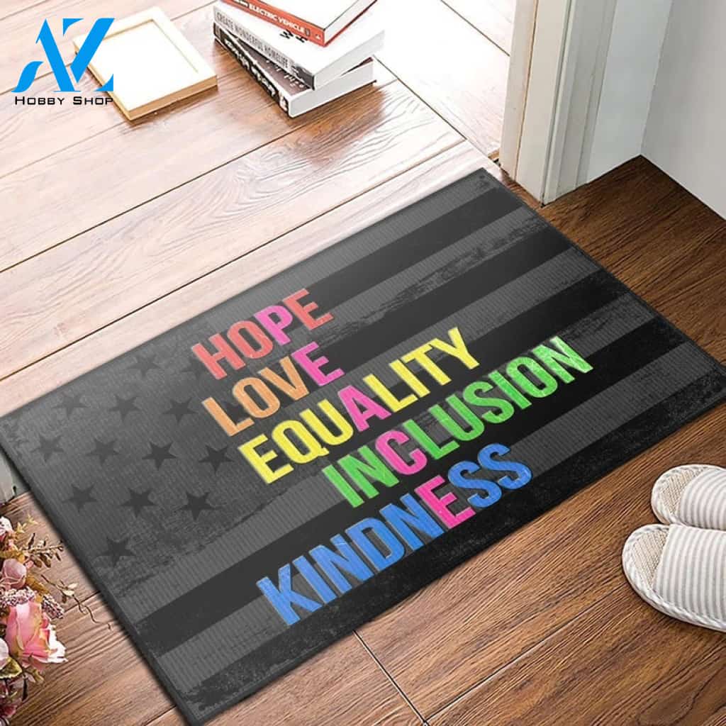 Peace Doormat, Hope - Love - Equality - Inclusion - Kindness, Black American Flag Doormat Welcome Mat House Warming Gift Home Decor Funny Doormat Gift Idea