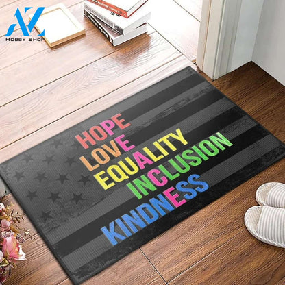 Peace Doormat, Hope - Love - Equality - Inclusion - Kindness, Black American Flag Doormat Welcome Mat House Warming Gift Home Decor Funny Doormat Gift Idea