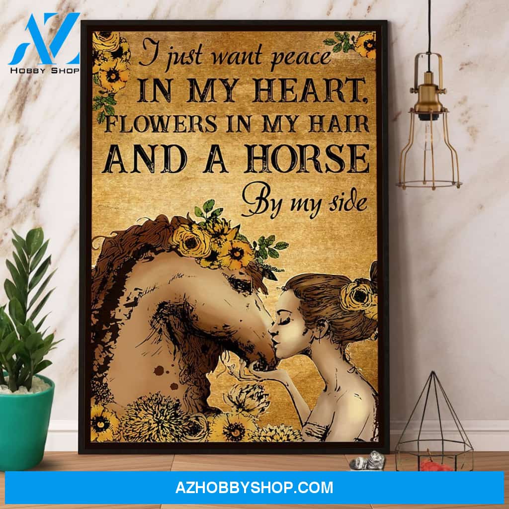 Peace Flowers Horse Flowers In My Hair And A Horse By My Side Canvas And Poster, Wall Decor Visual Art