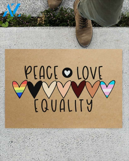 Peace Love Equality Doormat Indoor And Outdoor Doormat Warm House Gift Welcome Mat Home Decor Gift For Equality LGBT Family Friend