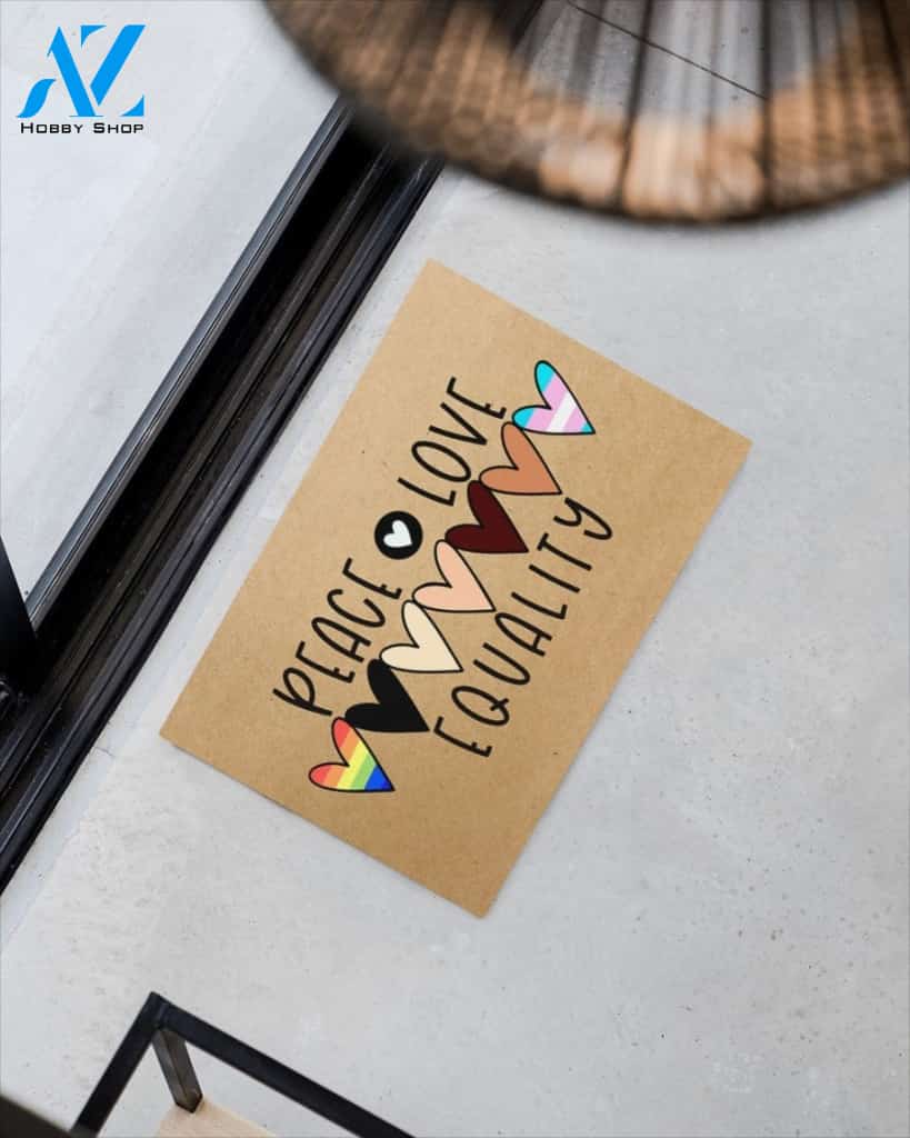 Peace Love Equality Doormat Indoor And Outdoor Doormat Warm House Gift Welcome Mat Home Decor Gift For Equality LGBT Family Friend
