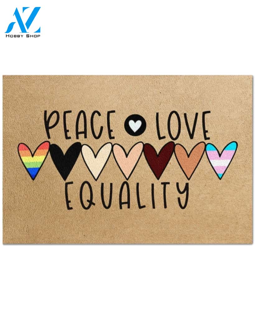Peace Love Equality Doormat Indoor And Outdoor Doormat Warm House Gift Welcome Mat Home Decor Gift For Equality LGBT Family Friend