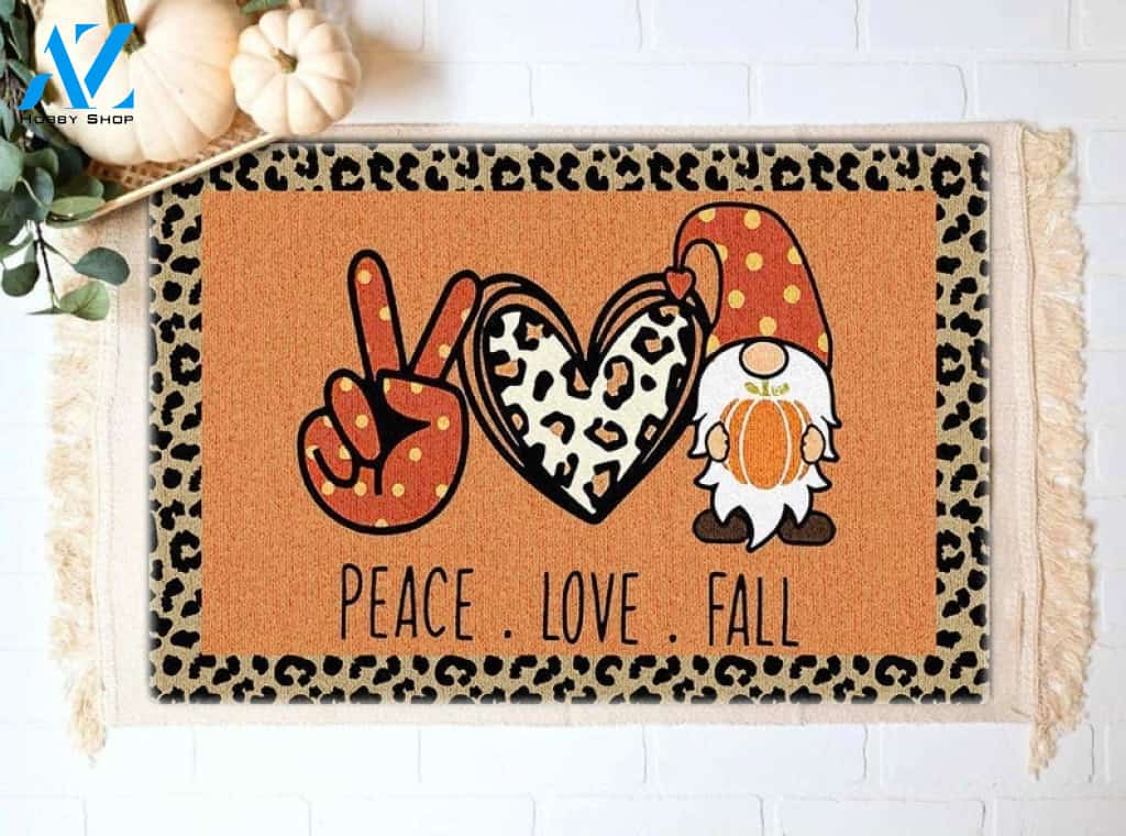 Peace Love Fall Doormat Welcome Mat Housewarming Gift Home Decor Funny Doormat Gift For Friend Gift For Family Happy Autumn Gift Idea