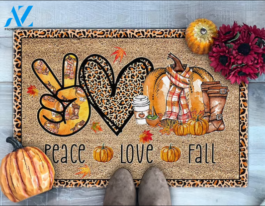 Peace Love Fall Doormat, Fall Pumpkin Doormat, Pumpkin Welcome Mat, Fall Decor, Thanksgiving Doormat Gift For Friend Family Decor Warm House Gift Welcome Mat