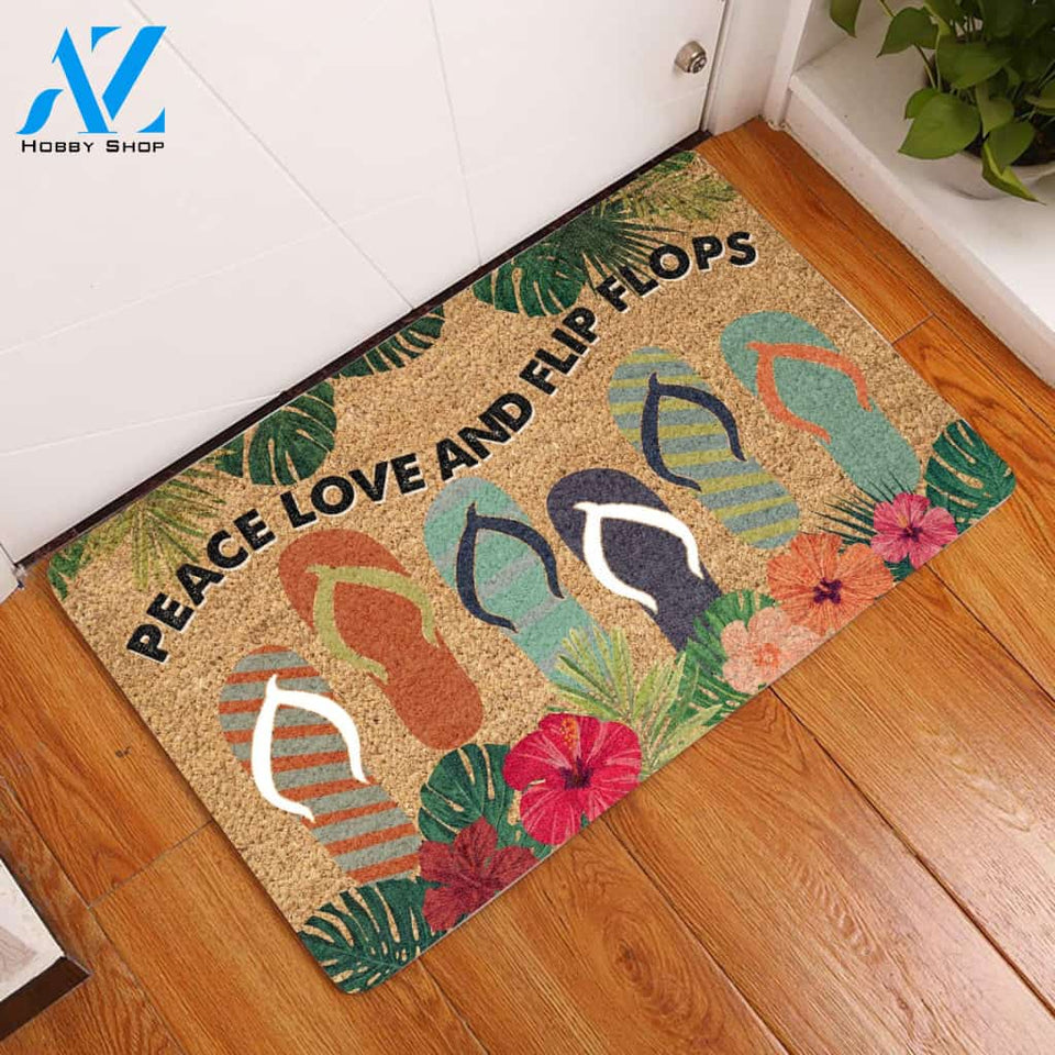 Peace Love & Flip Flops All Over Printing Doormat | Welcome Mat | House Warming Gift