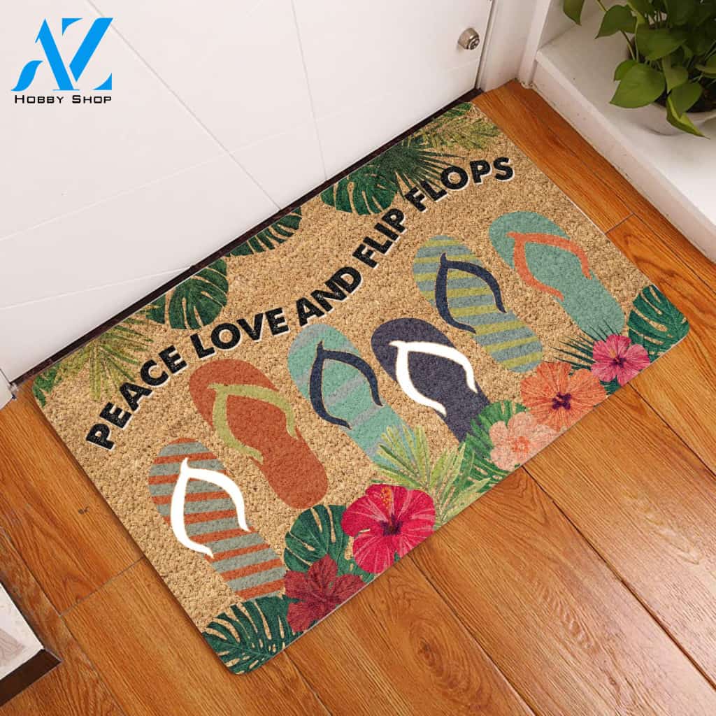 Peace Love & Flip Flops All Over Printing Doormat | Welcome Mat | House Warming Gift
