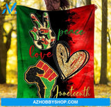 Peace Love Juneteenth, Black Woman Blanket, Fleece Blanket, Mink Blanket, Sherpa Blanket, Blanket Gift, Special Blanket.