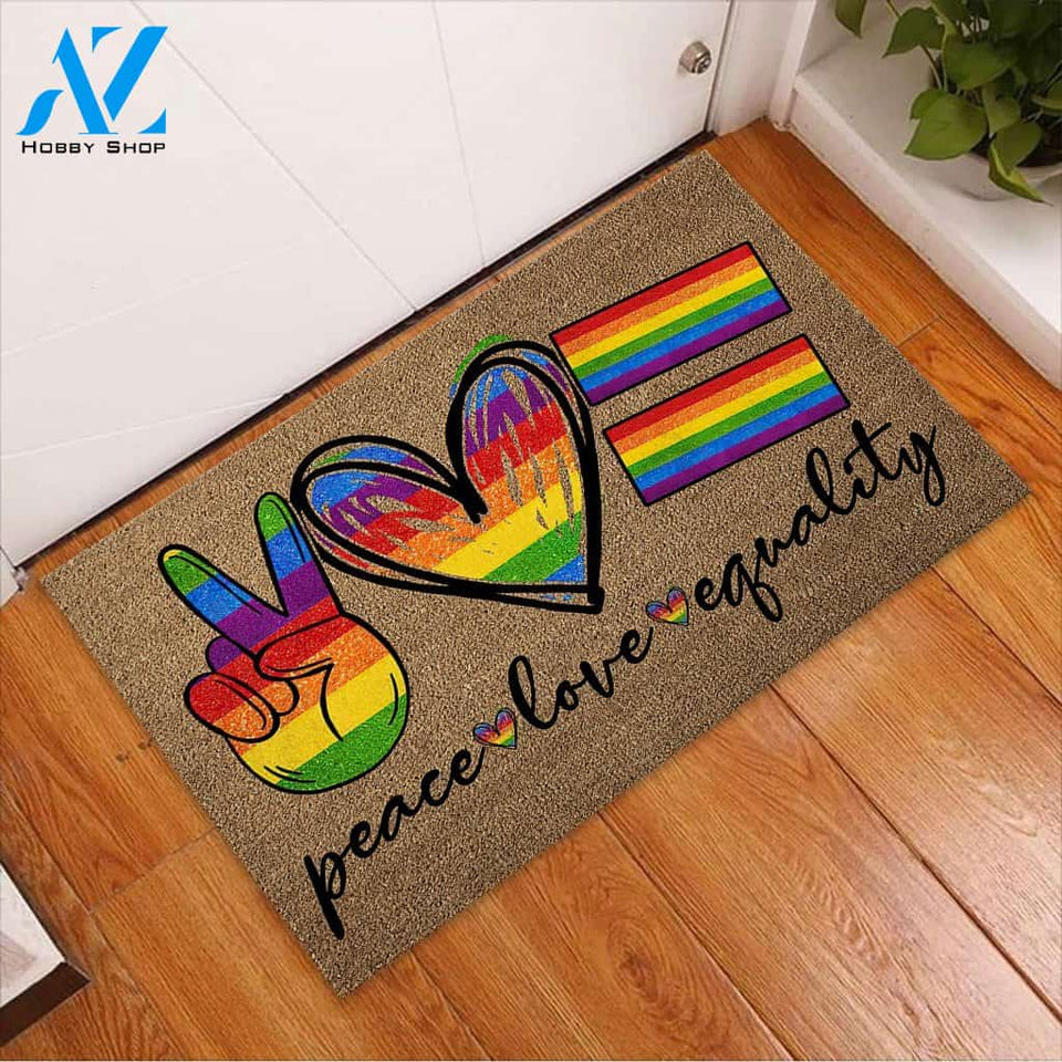 Peace Love Pride - LGBT Support Coir Pattern Print Doormat