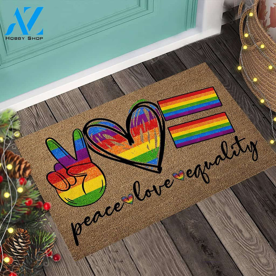 Peace Love Pride - LGBT Support Coir Pattern Print Doormat