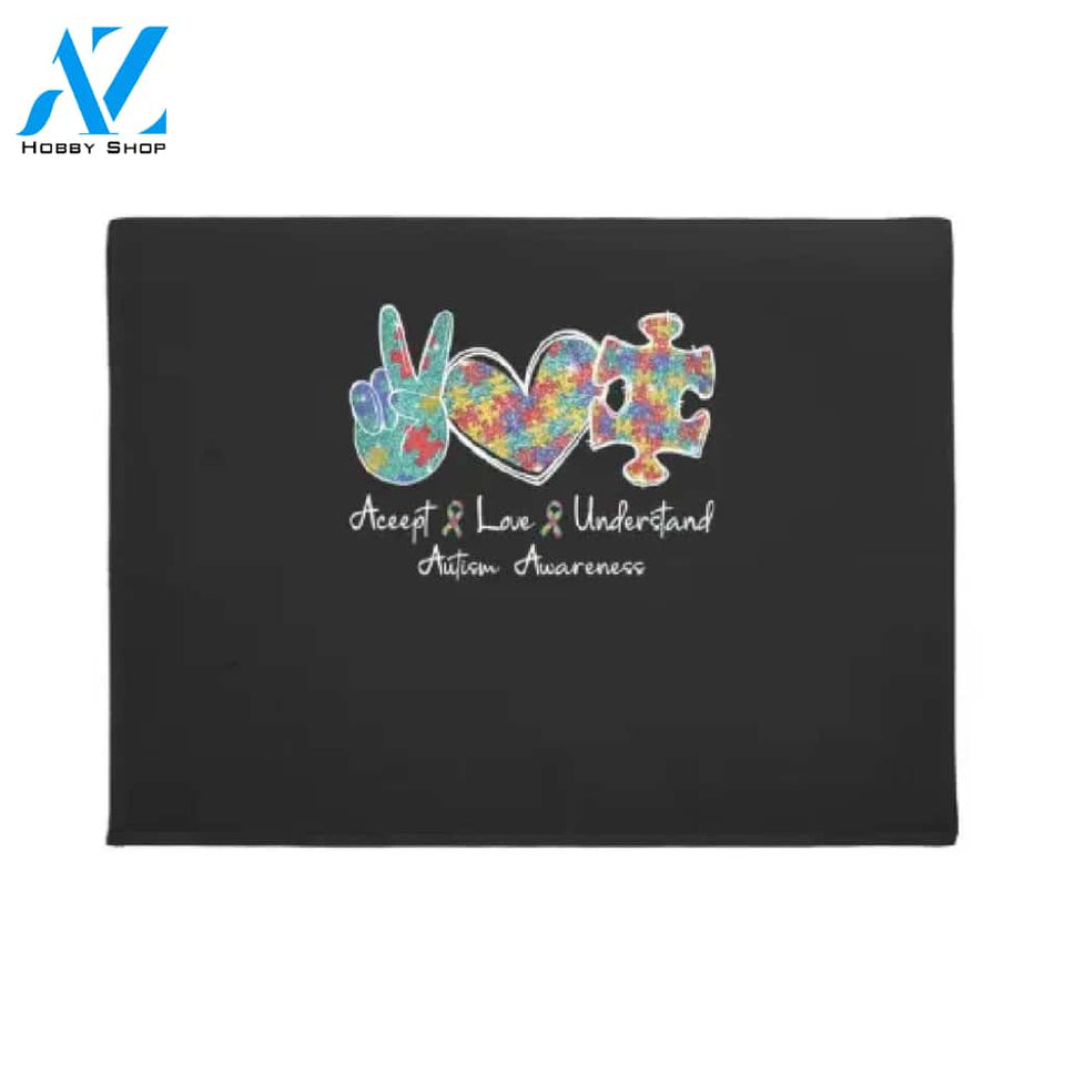Peace Sign Heart Peace Love Understand Autism Awareness Doormat Welcome Mat House Warming Gift Home Decor Funny Doormat Gift Idea