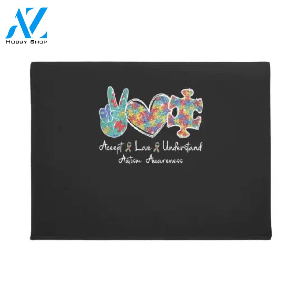 Peace Sign Heart Peace Love Understand Autism Awareness Doormat Welcome Mat House Warming Gift Home Decor Funny Doormat Gift Idea