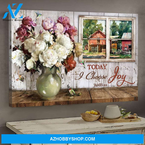 Peaceful scenery through window - Today I choose joy - Jesus Landscape Canvas Print - Wall Art