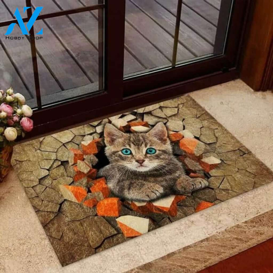 Peeking Cat Crack Doormat | Welcome Mat | House Warming Gift