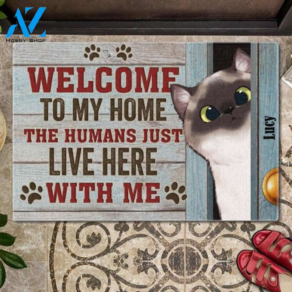 Peeking Cats Door Welcome To Our Home Customized Doormat | Welcome Mat | House Warming Gift