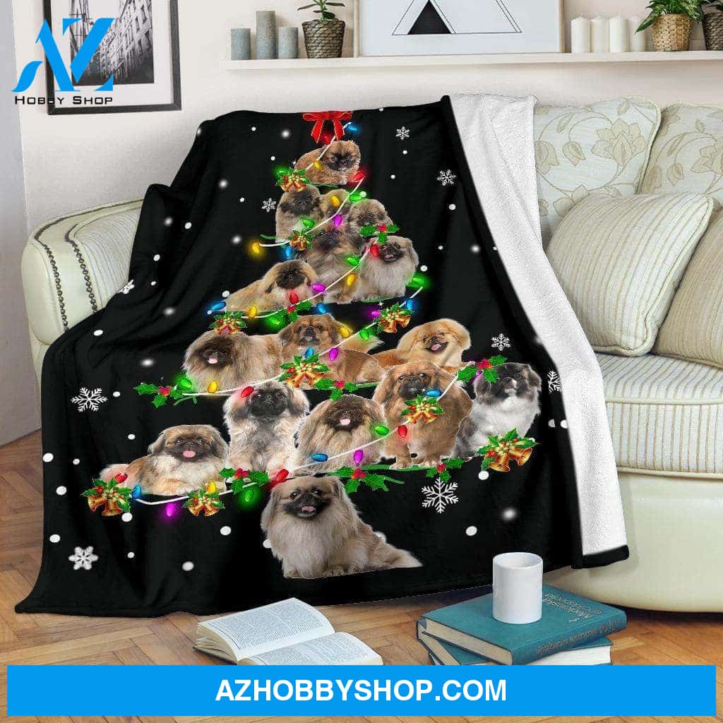 Pekingese Dog Christmas Tree Funny Noel Blanket Gift For Dog Lovers Birthday Gift Home Decor Bedding Couch Sofa Soft and Comfy Cozy