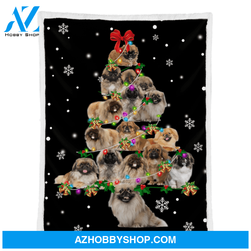 Pekingese Dog Christmas Tree Funny Noel Blanket Gift For Dog Lovers Birthday Gift Home Decor Bedding Couch Sofa Soft and Comfy Cozy