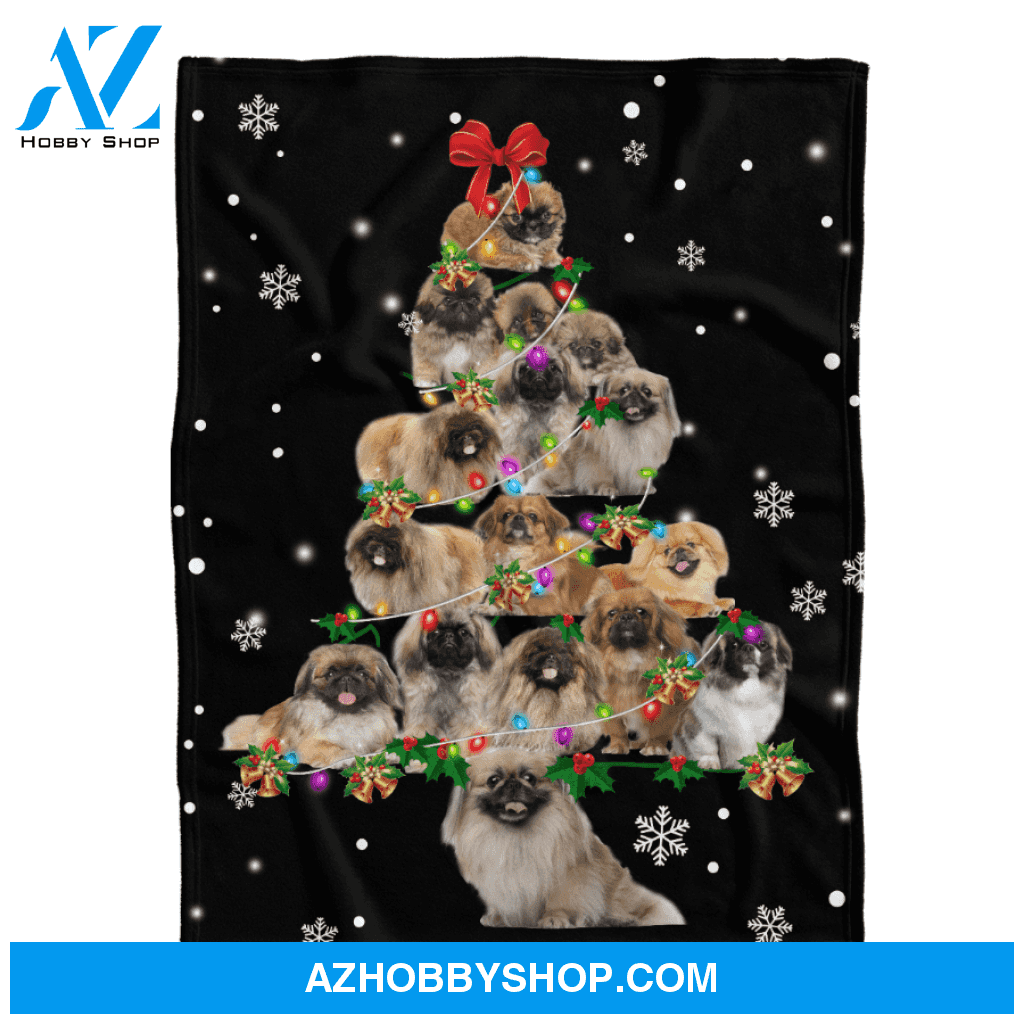 Pekingese Dog Christmas Tree Funny Noel Blanket Gift For Dog Lovers Birthday Gift Home Decor Bedding Couch Sofa Soft and Comfy Cozy