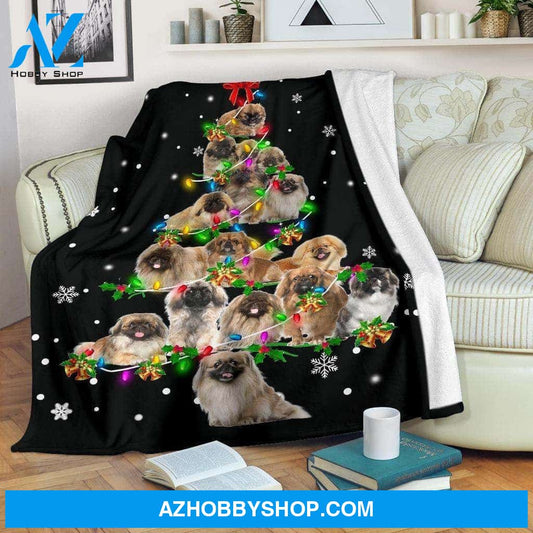 Pekingese Dog Christmas Tree Funny Noel Blanket Gift For Dog Lovers Birthday Gift Home Decor Bedding Couch Sofa Soft and Comfy Cozy