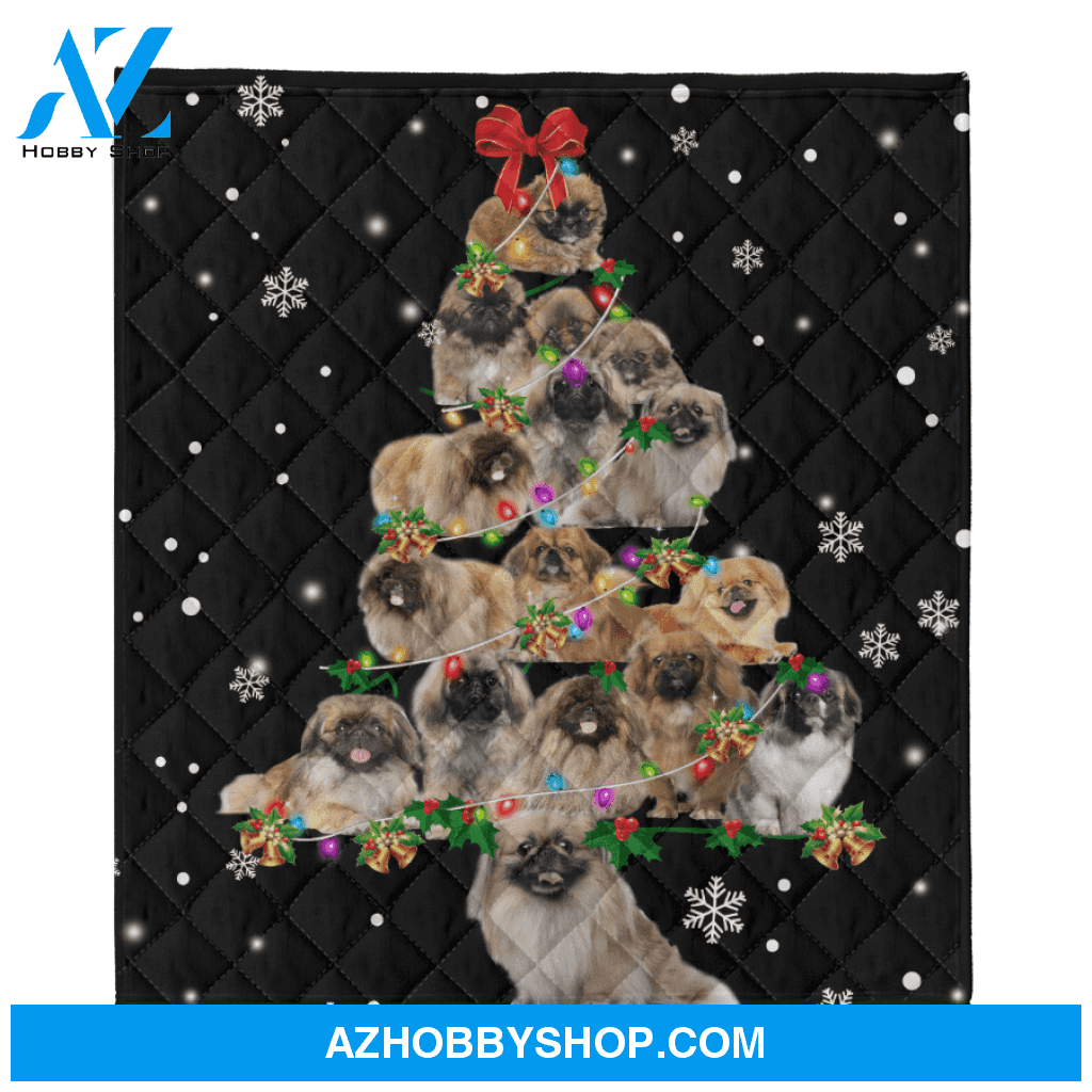 Pekingese Dog Christmas Tree Funny Noel Blanket Gift For Dog Lovers Birthday Gift Home Decor Bedding Couch Sofa Soft and Comfy Cozy