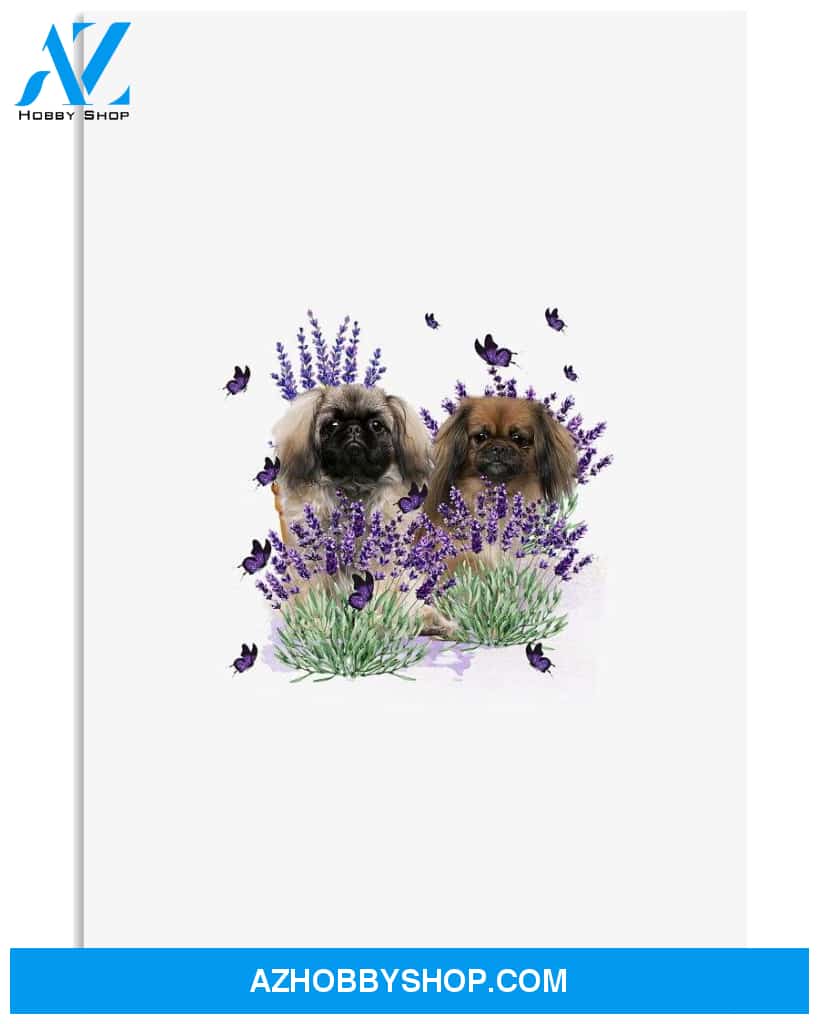 Pekingese With Lavender flower poster