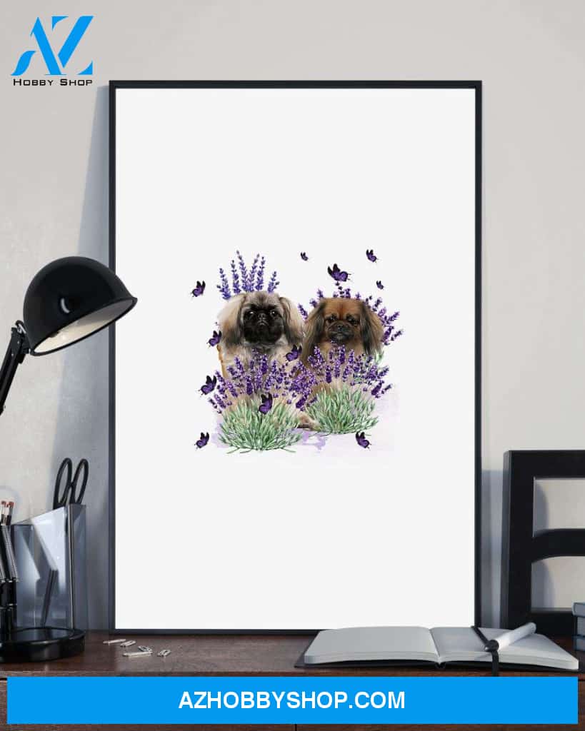 Pekingese With Lavender flower poster