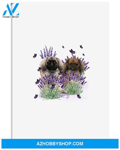 Pekingese With Lavender flower poster