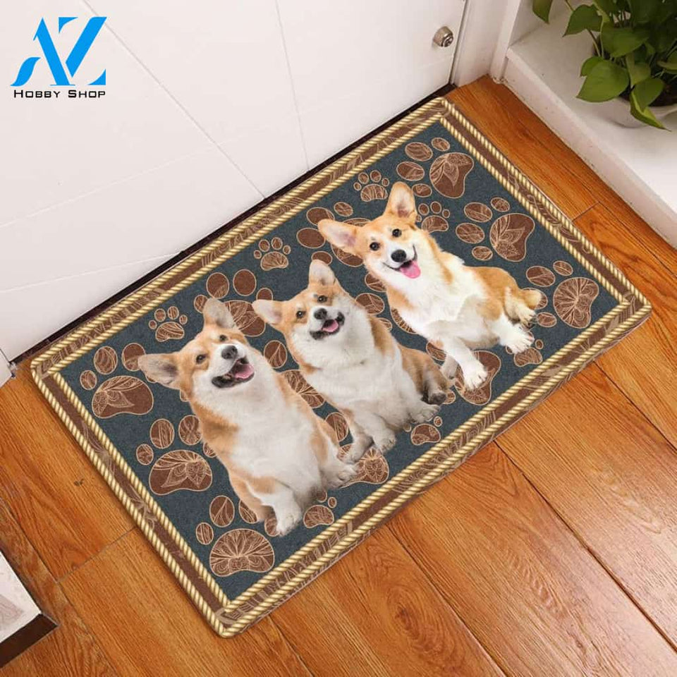 Pembroke Welsh Corgi Flower Paw Doormat