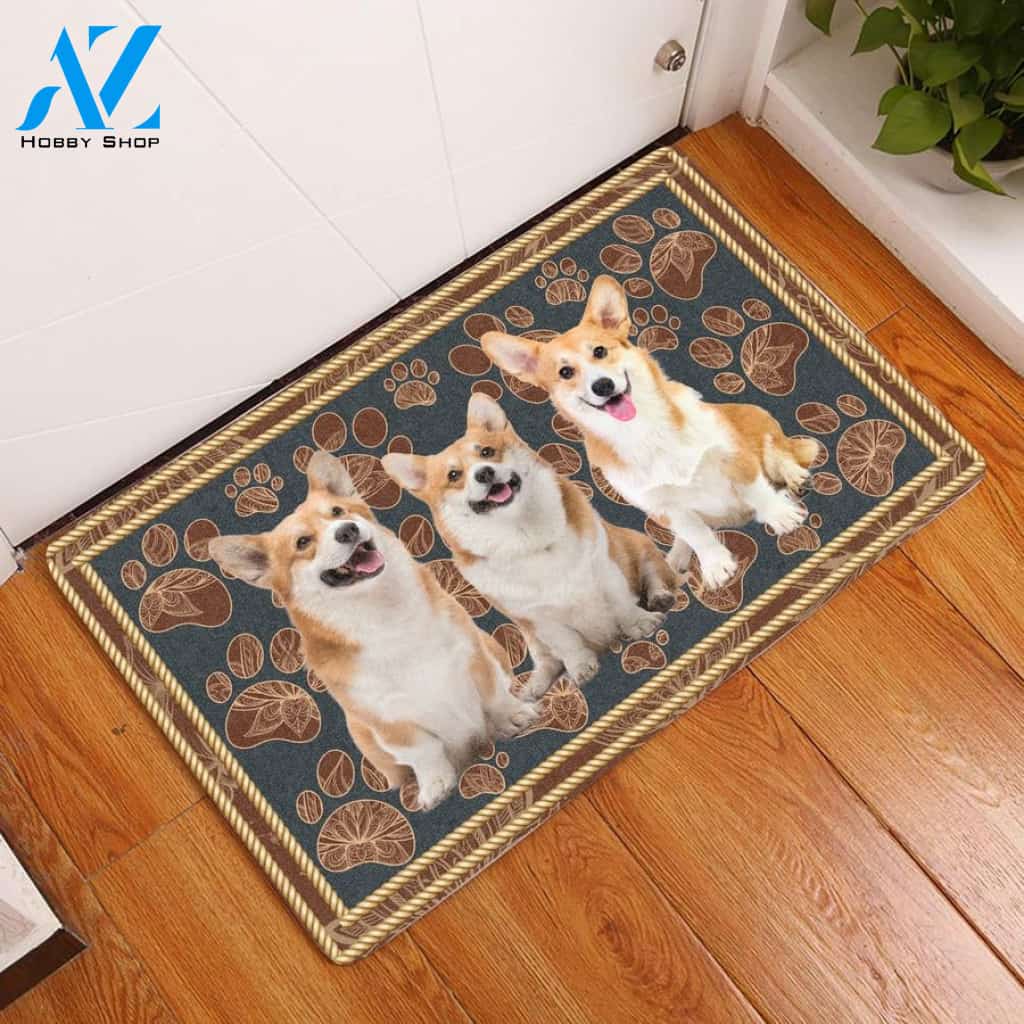 Pembroke Welsh Corgi Flower Paw Doormat