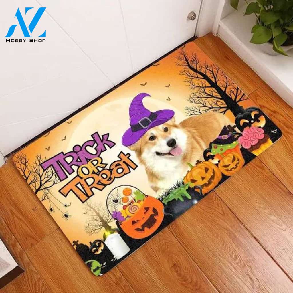 Pembroke Welsh Corgi Halloween Trick Or Treat - Dog Doormat Welcome Mat Housewarming Gift Home Decor Funny Doormat Gift For Dog Lovers