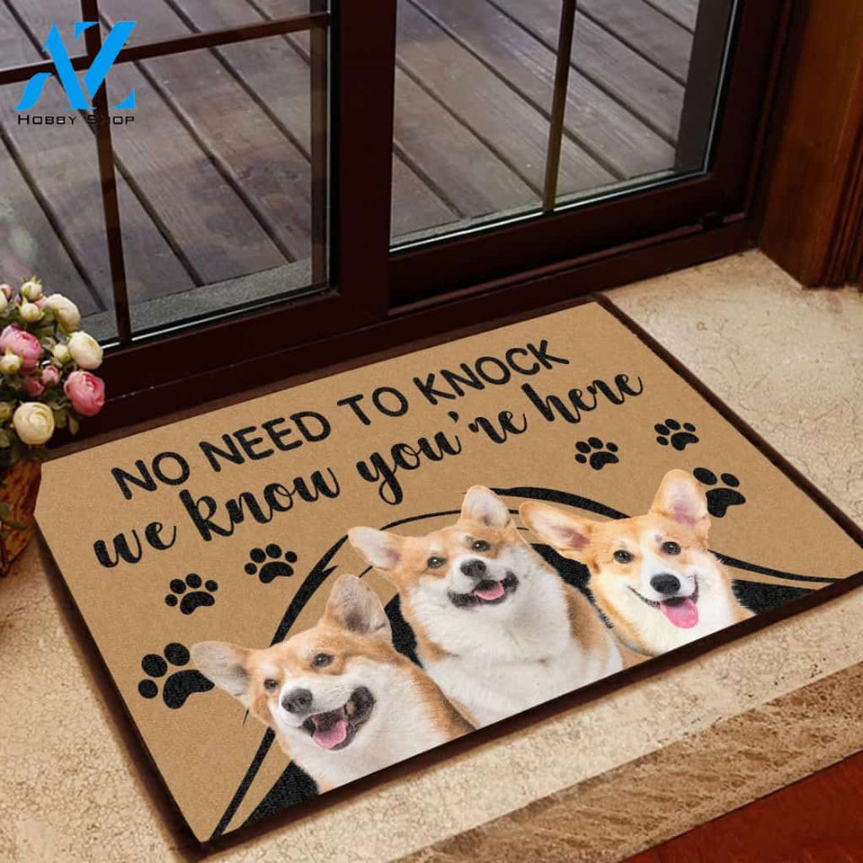 Pembroke Welsh Corgi No Need To Knock - Dog Doormat Welcome Mat House Warming Gift Home Decor Gift for Dog Lovers Funny Doormat Gift Idea
