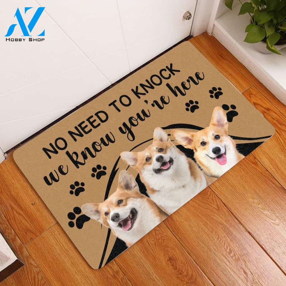 Pembroke Welsh Corgi No Need To Knock We Know Youre Here Doormat