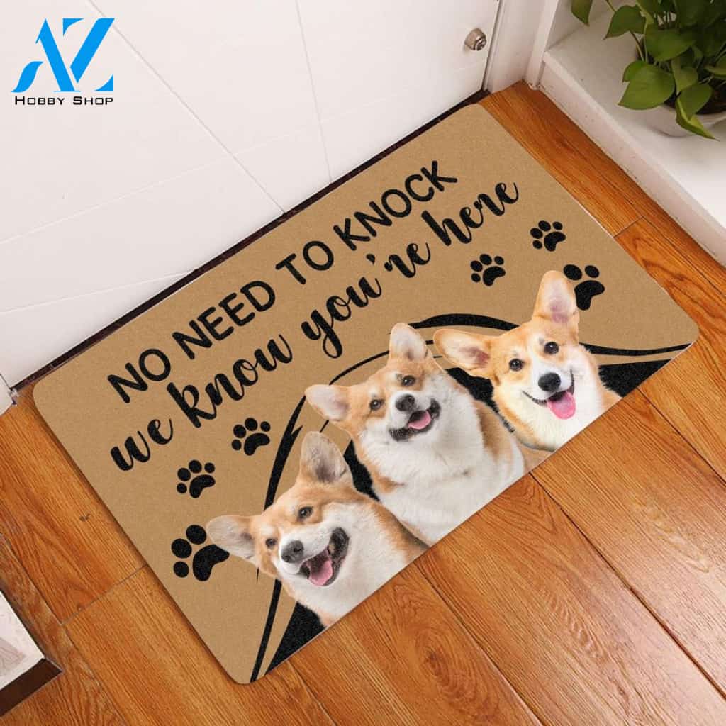 Pembroke Welsh Corgi No Need To Knock We Know Youre Here Doormat